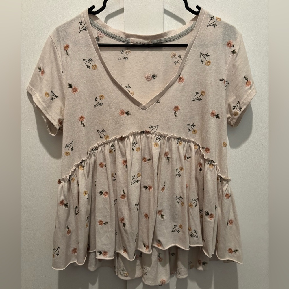 Altar'd State Embroidered Floral Cotton Babydoll Top Sz S